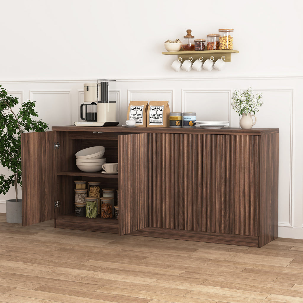 Buffet Cabinet with Storage, 62.60' Sideboard Cabinet with 4 Doors & Shelves, Wooden Kitchen Coffee Bar Credenza Storage for Living Room, Hallway Walnut - Grand Goldman Shop