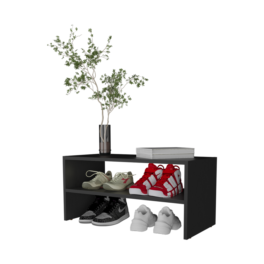 Norris shoe rack in melamine with 2 shelves,black - Grand Goldman Shop
