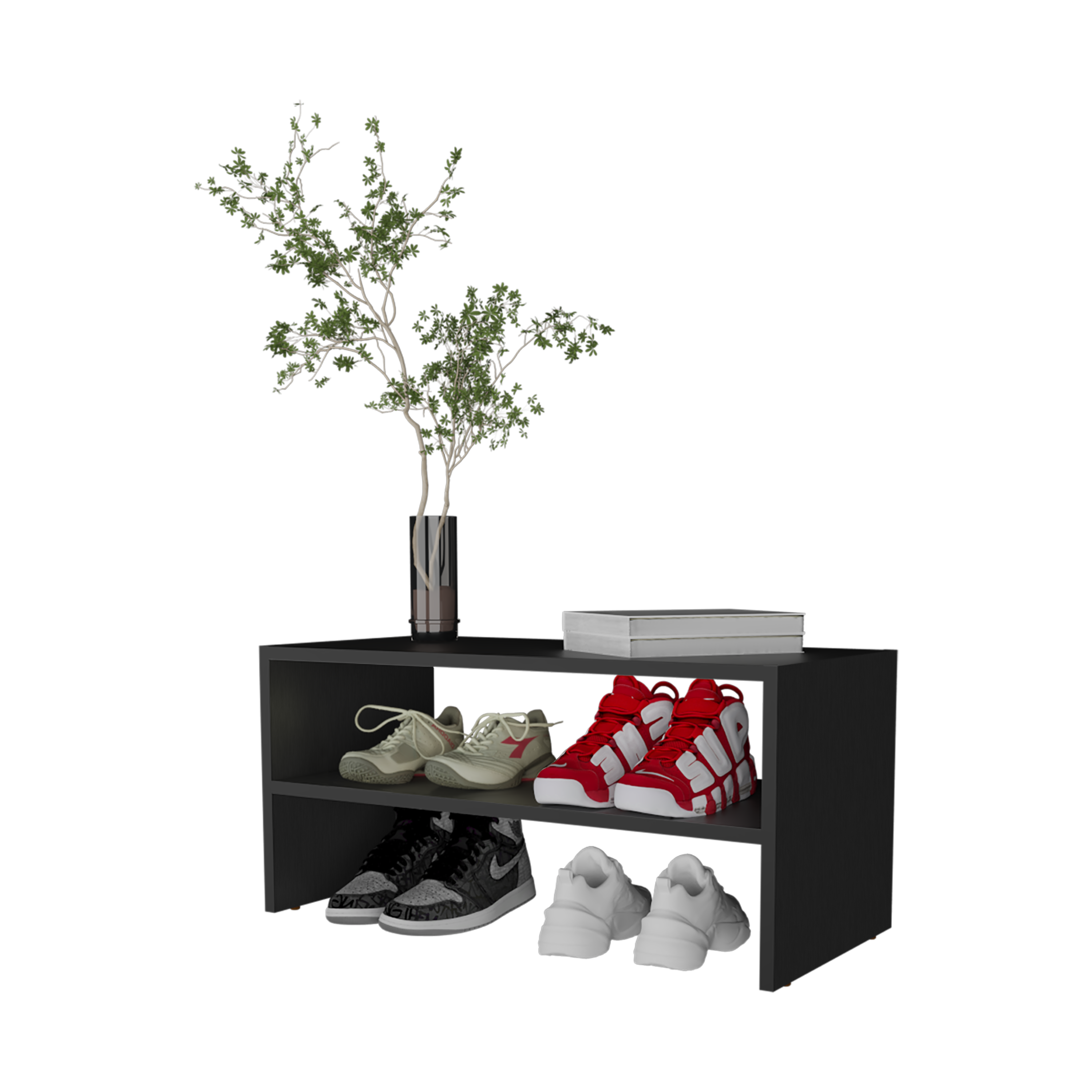 Norris shoe rack in melamine with 2 shelves,black - Grand Goldman Shop