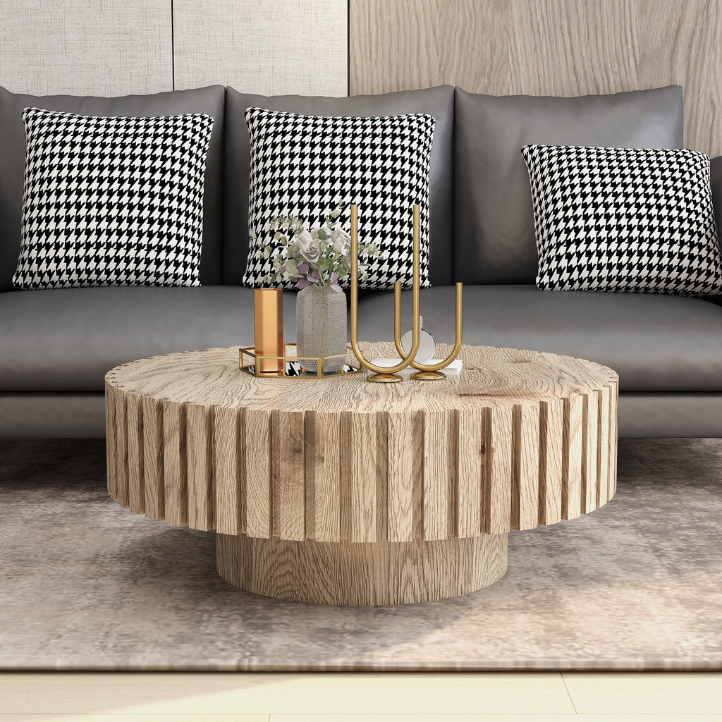Modern minimalist circular coffee table 31.4'' with natural wood texture, stable and durable, enhancing spatial aesthetics suitable for living rooms, study rooms and offices. - Grand Goldman Shop