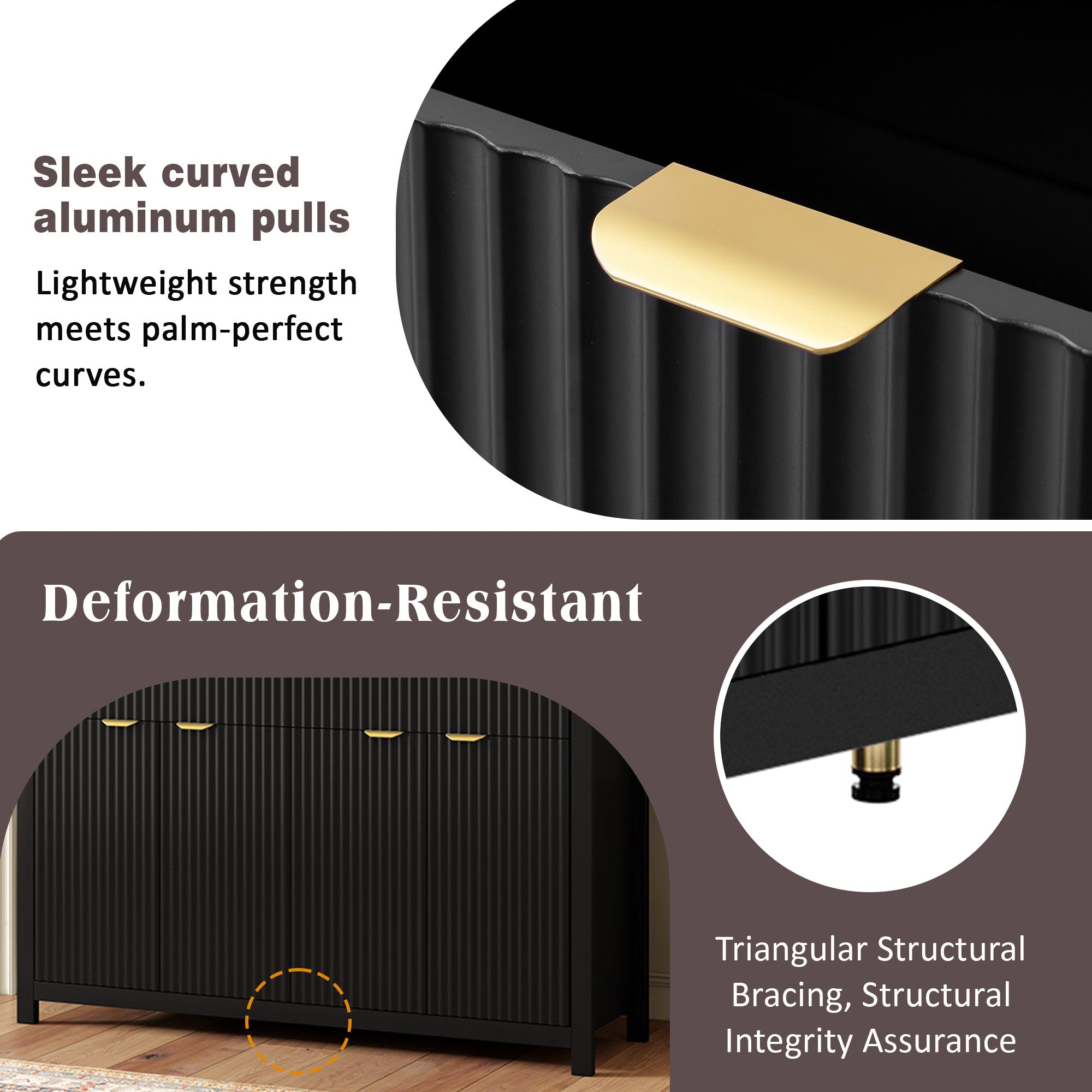 U_STYLE Modern 55.1'' Sideboard Buffet Cabinet with 2 Drawers & 4 Doors, Adjustable Shelves, Wave-Pattern Design, Aluminum Handles, Painted MDF, Scandinavian Storage for Dining Room, Living Room - Grand Goldman Shop