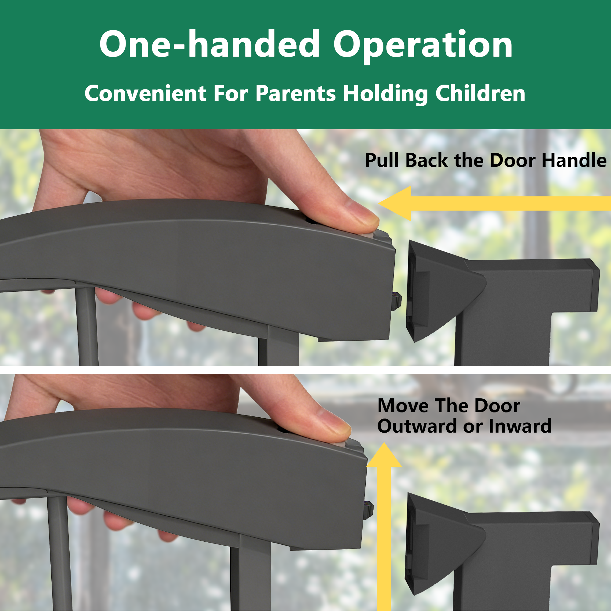 Black Pressure-Mounted Baby Gate for Stairs and Doorways, 29.5-44.1' Wide, Steel and ABS Construction, Easy Walk-Through Safe