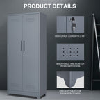 Gray And White Color Metal Lockers, Cleaning Tool Cabinets With Locking Doors, High Broom Tool Storage Cabinets, Adjustable S