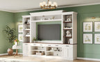 Farmhouse Entertainment Wall Unit with Bookshelf for TVs Up to 70', Walnut TV Stand with Adjustable Shelves, Mid-Century Media Console with Wine Rack for Living Room, White (NEW SKU: N721S000046K-2) - Grand Goldman Shop