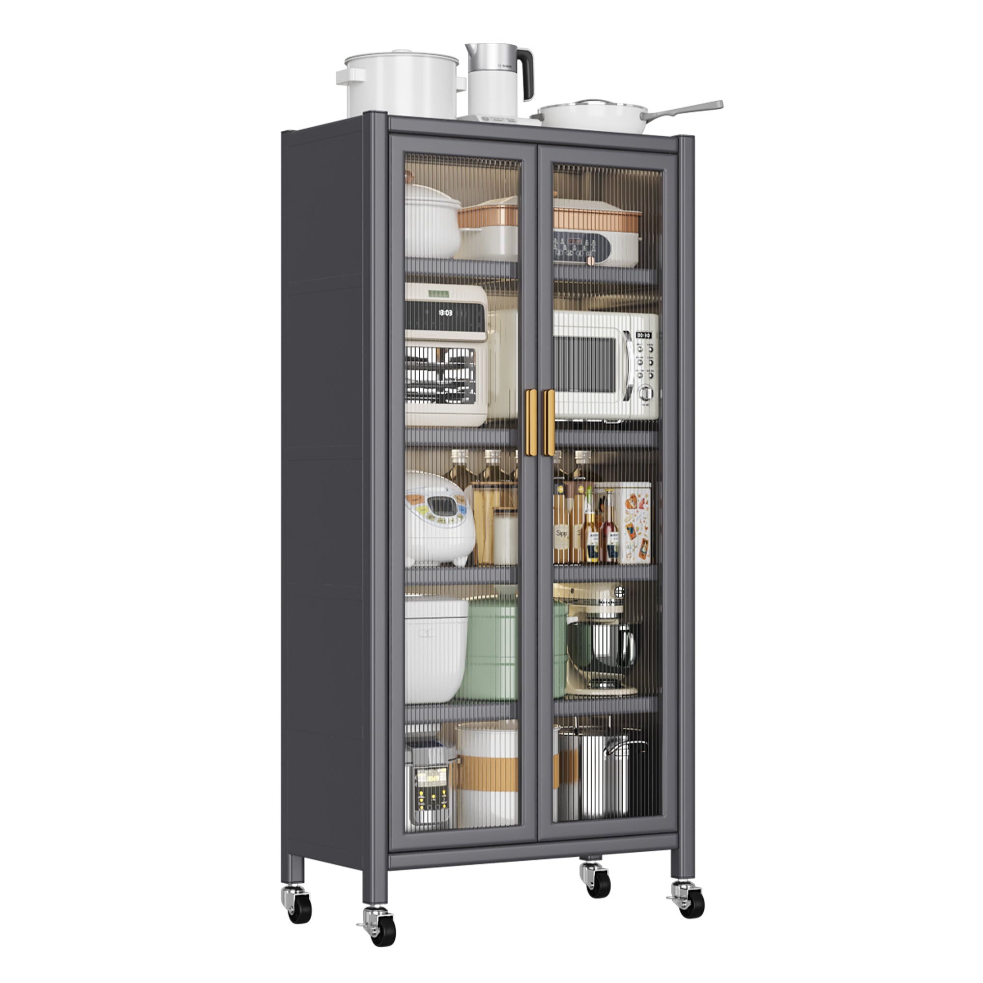 Open-door kitchen shelving Floor-to-ceiling multilevel household microwave storage cabinet bowls side cabinets cabinets Storage cabinets Grey color - Grand Goldman Shop