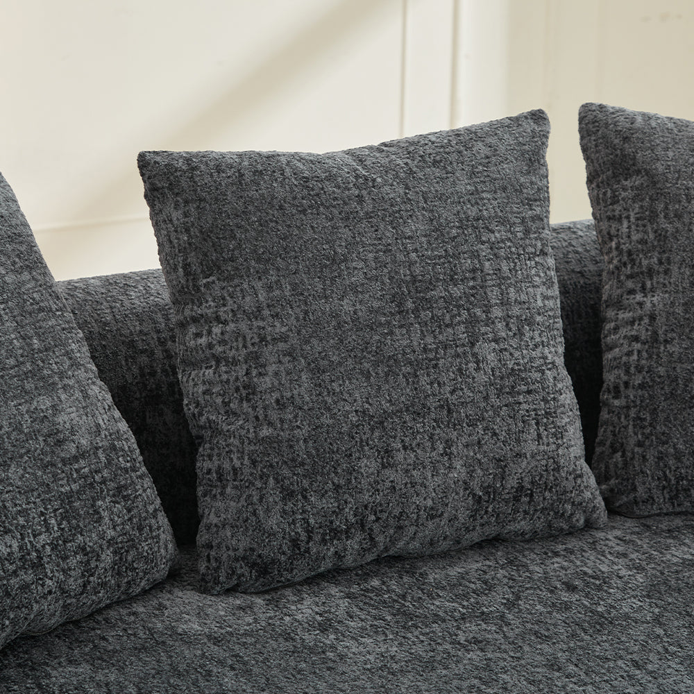 Curved Loveseat, Small Chenille Sofa with 3 Pillows, Deep Seat Couch for Apartment, Living Room, No Assembly Needed - Grand Goldman Shop