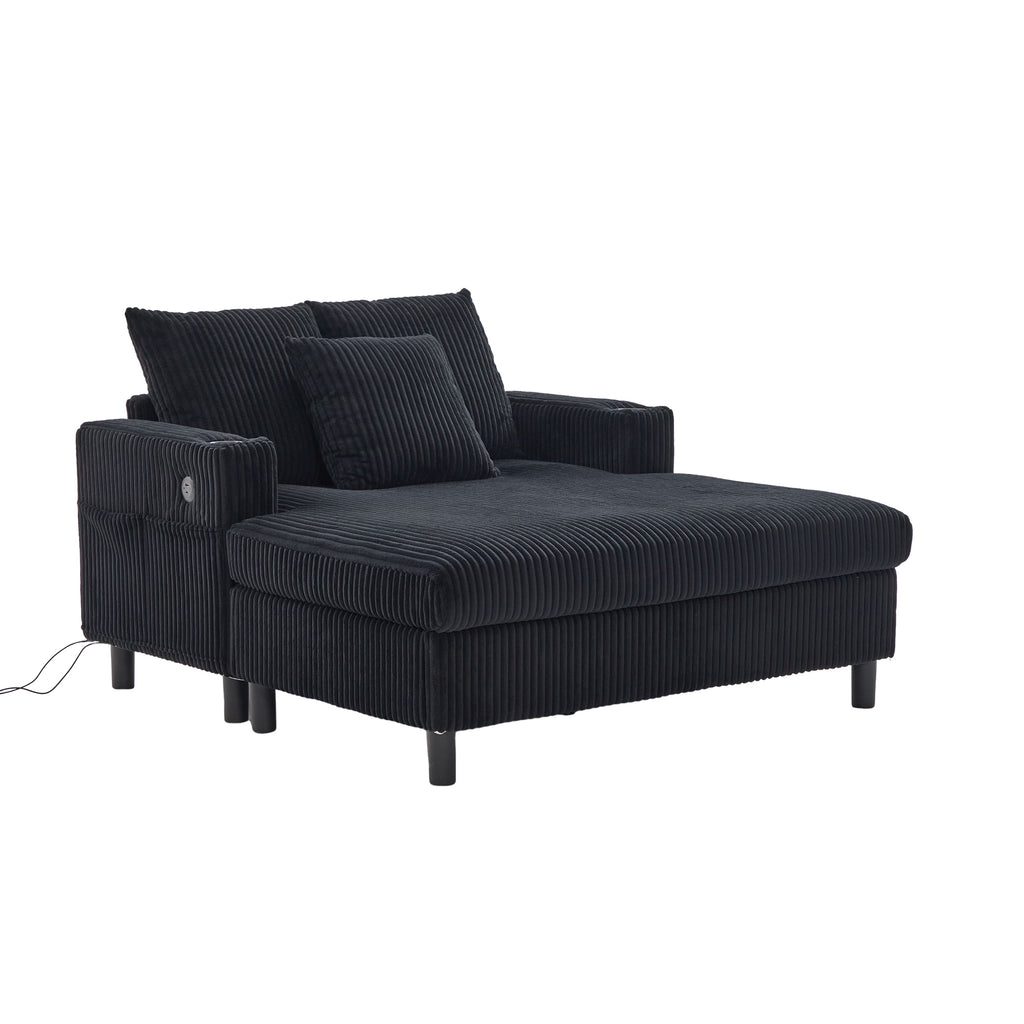 UNITED WE WIN Modern Corduroy Oversized Recliner Sofa with Deep Seat, 3 Pillows, USB Charging, RGB LED Light Strip, Cup Holder, Side Pocket - Suitable for Living Room and Bedroom - Grand Goldman Shop