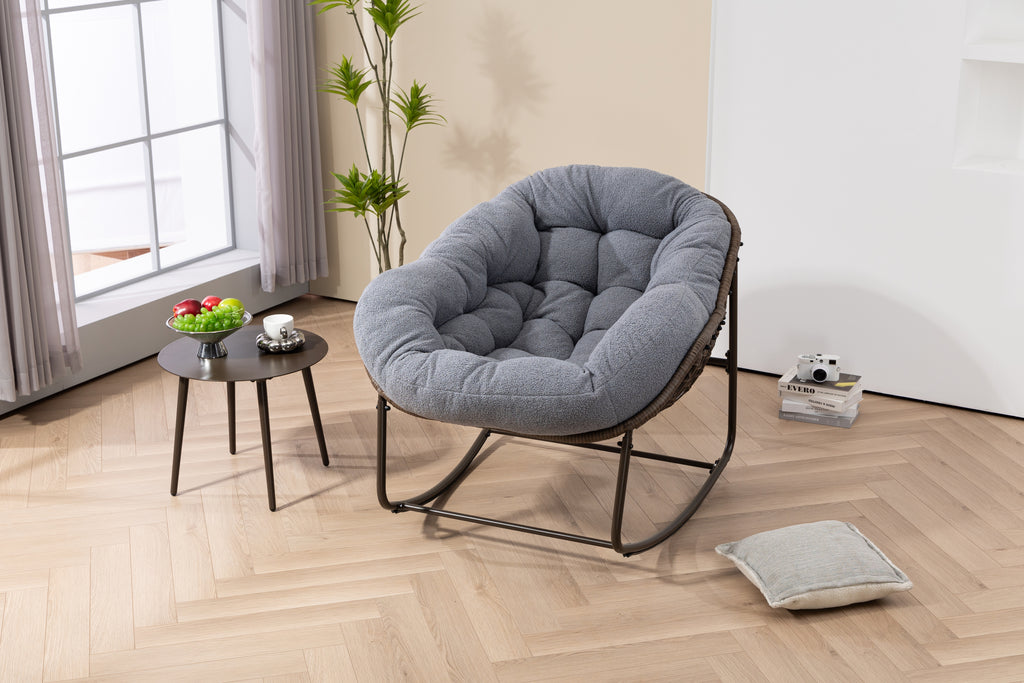 Outdoor Rattan Rocking Chair,Padded Cushion Rocker Recliner Chair Outdoor for Front Porch, Living Room, Patio, Garden, Grey - Grand Goldman Shop