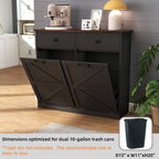 Farmhouse Black Double Tilt Out Trash Cabinet with Hideaway Drawer and Barn Door Style, Engineered Wood, 39.3''×13''×34.45'' - Grand Goldman Shop