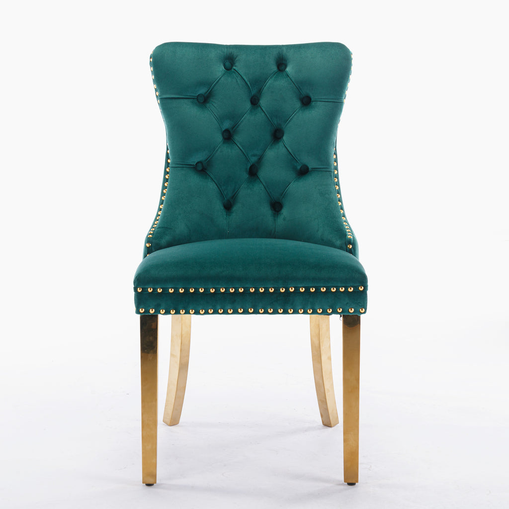 A&A Furniture,Nikki Collection Modern, High-end Tufted Solid Wood Contemporary Velvet Upholstered Dining Chair with Golden Stainless Steel Plating Legs,Nailhead Trim,Set of 2，Black and Gold, SW1601GN - Grand Goldman Shop