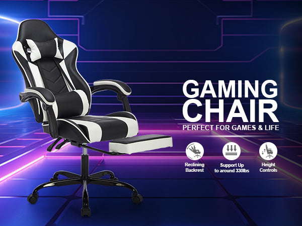 Gaming Chair with Footrest, Ergonomic Computer Chair with Headrest and Lumbar Support, Breathable Material Height Adjustable 