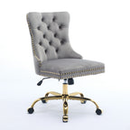 A&A Furniture Office Chair,Modern Velvet Upholstered Tufted Button Home Office Chair with Golden Metal Base,Adjustable Desk C