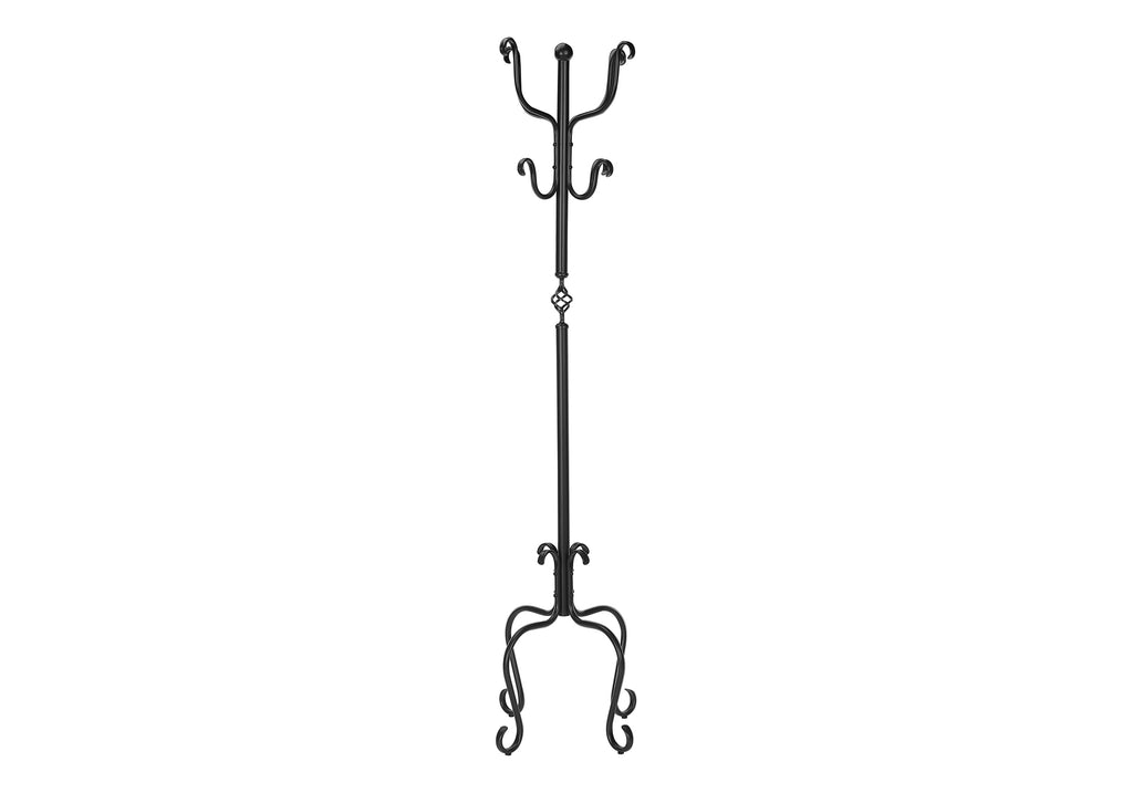 Coat Rack, Hall Tree, Free Standing, 8 Hooks, Entryway, 74'h, Bedroom, Black Metal, Transitional - Grand Goldman Shop