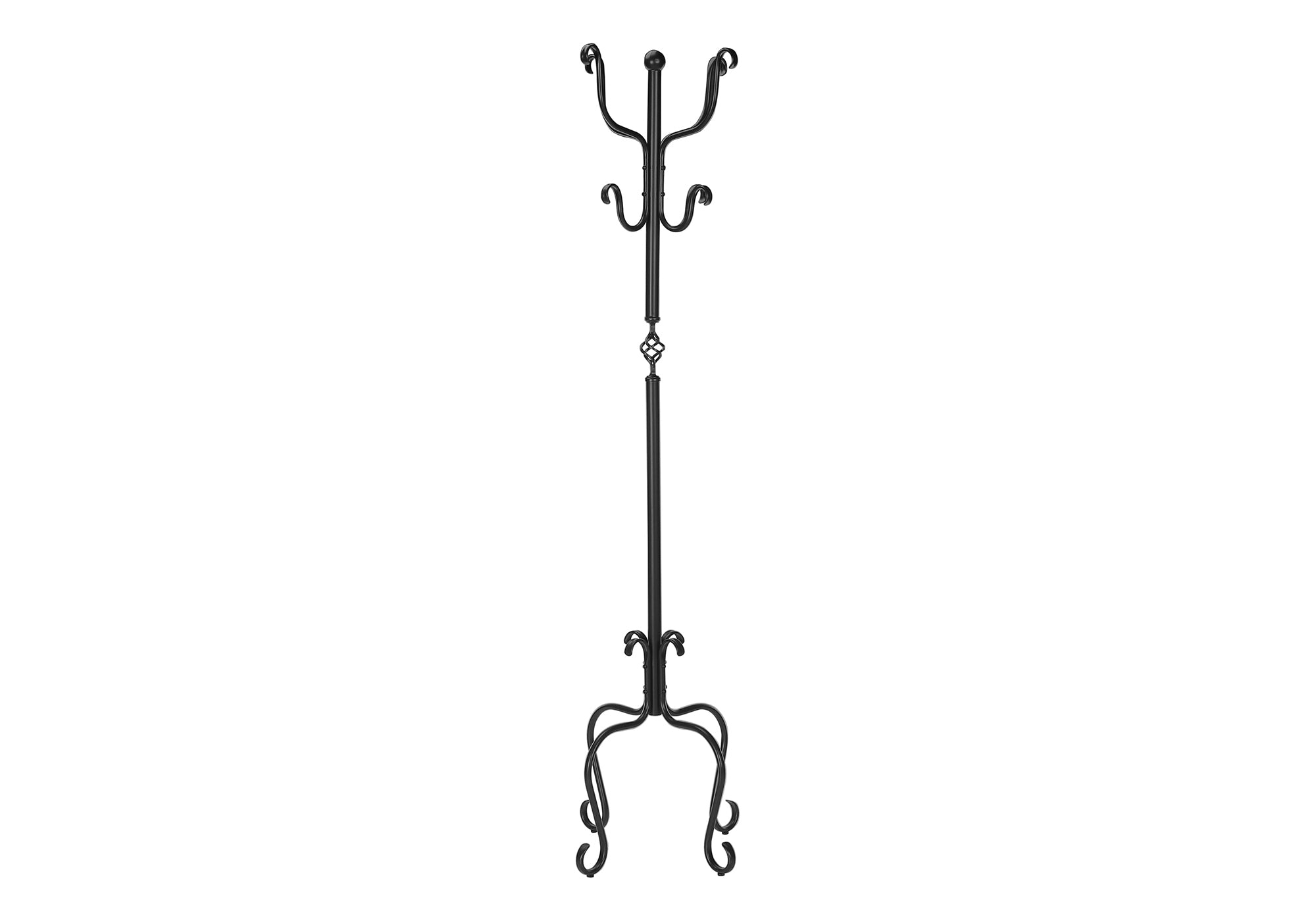 Coat Rack, Hall Tree, Free Standing, 8 Hooks, Entryway, 74'h, Bedroom, Black Metal, Transitional - Grand Goldman Shop