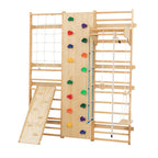 All-in-One 10-in-1 Indoor Climbing Set - Featuring a Rock Climbing Wall, Wooden Swings, Gymnastic Rings, Rope Ladders, and St