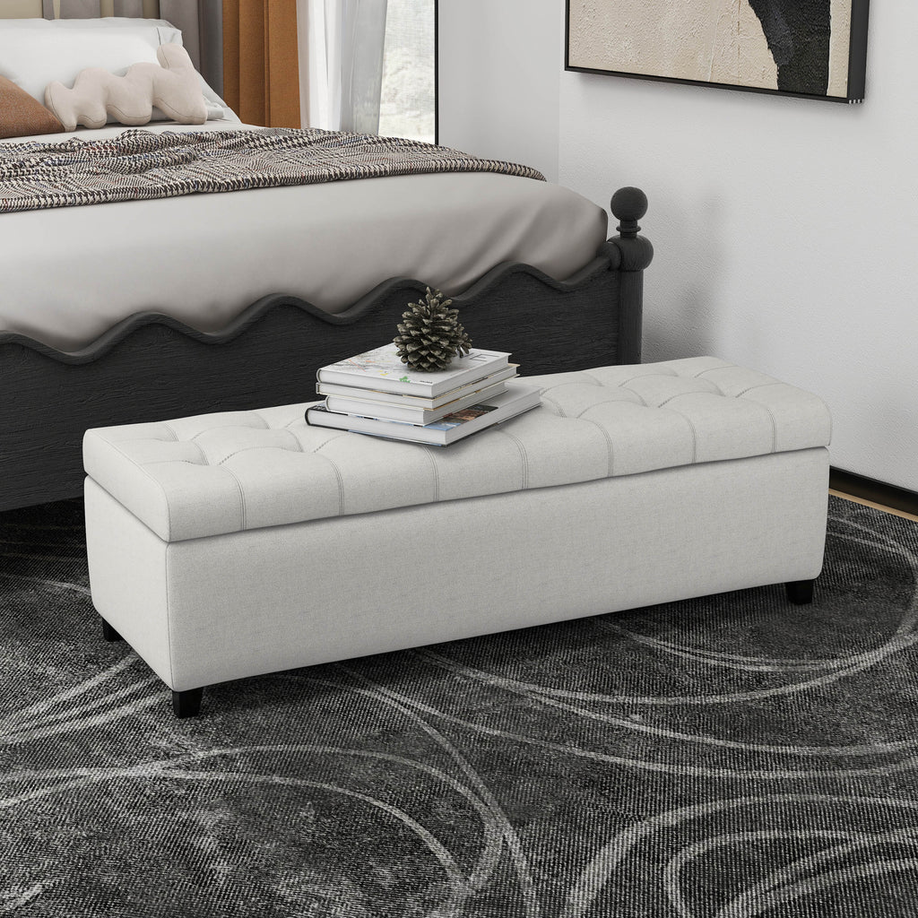 Upholstered Storage Ottoman Bench, Entryway Bench, End of Bed Bench, Ottoman Foot Rest for Bedroom, Light Grey, 300lbs - Grand Goldman Shop