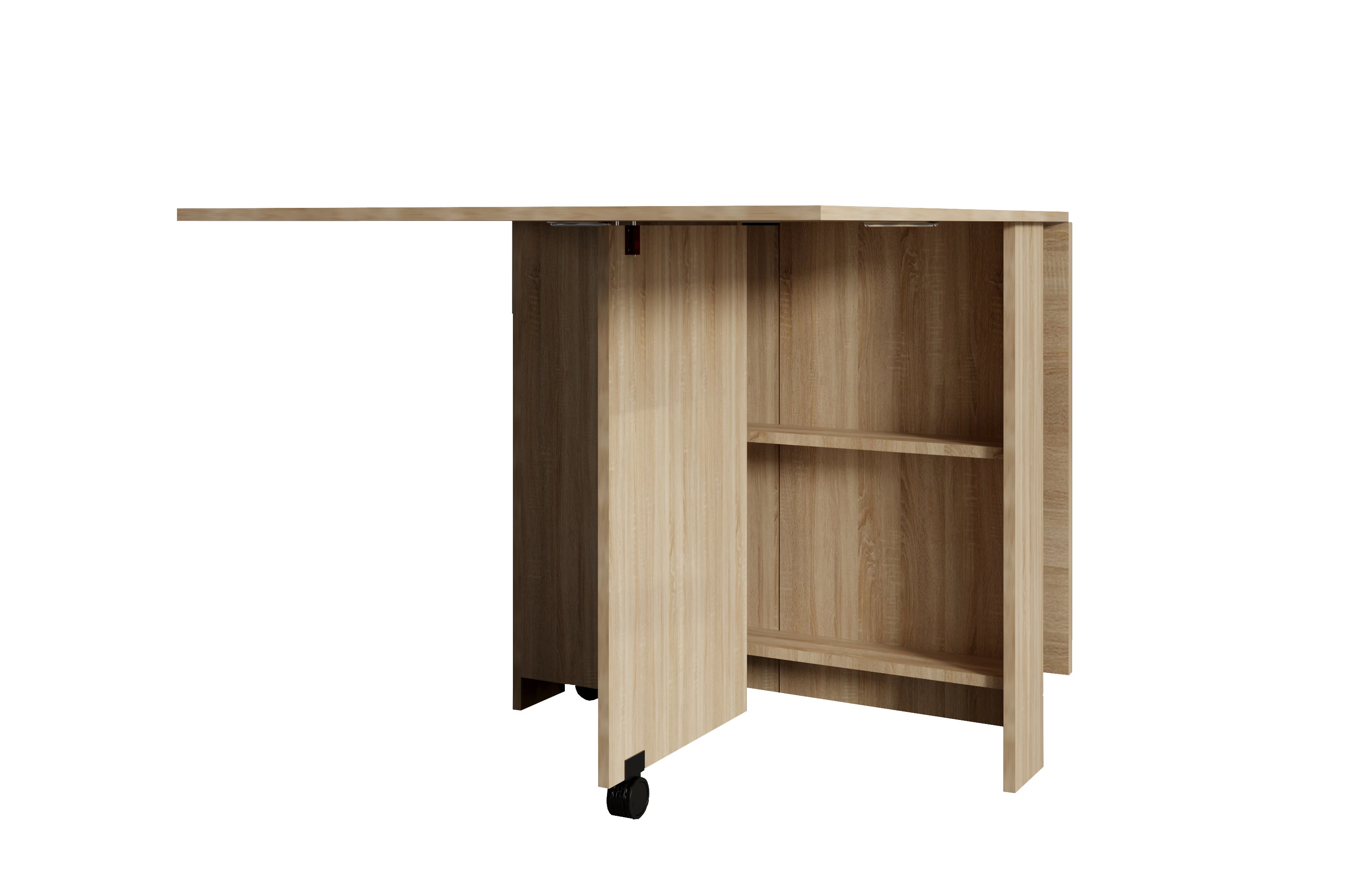 DFW Folding Dining Table, Versatile Dinner Table with 2 Wheels and 2 Storage Racks, Space Saving Dining Room Table, Folding Kitchen Table, Pear Wood Color - Grand Goldman Shop