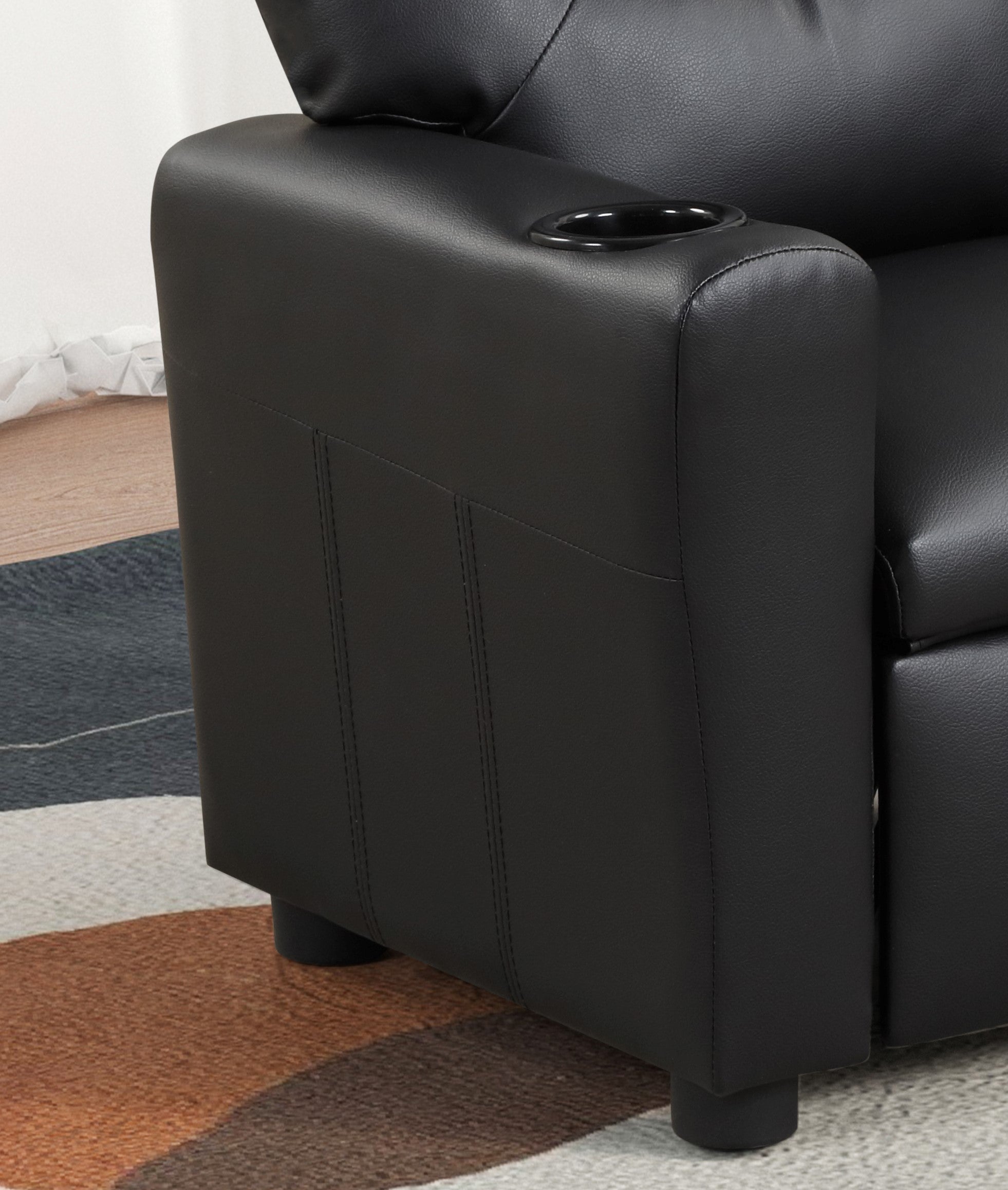 Marisa 23' Black PU Leather Kids Recliner Chair with Cupholder | Premium Home Decor - Grand Goldman