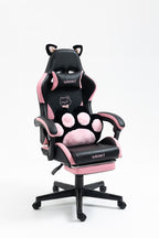 Cute Cat Gaming Chair with Paw Lumbar Cushion, PC Video Gamer Chair for Girl Teen Woman (Black) - Grand Goldman