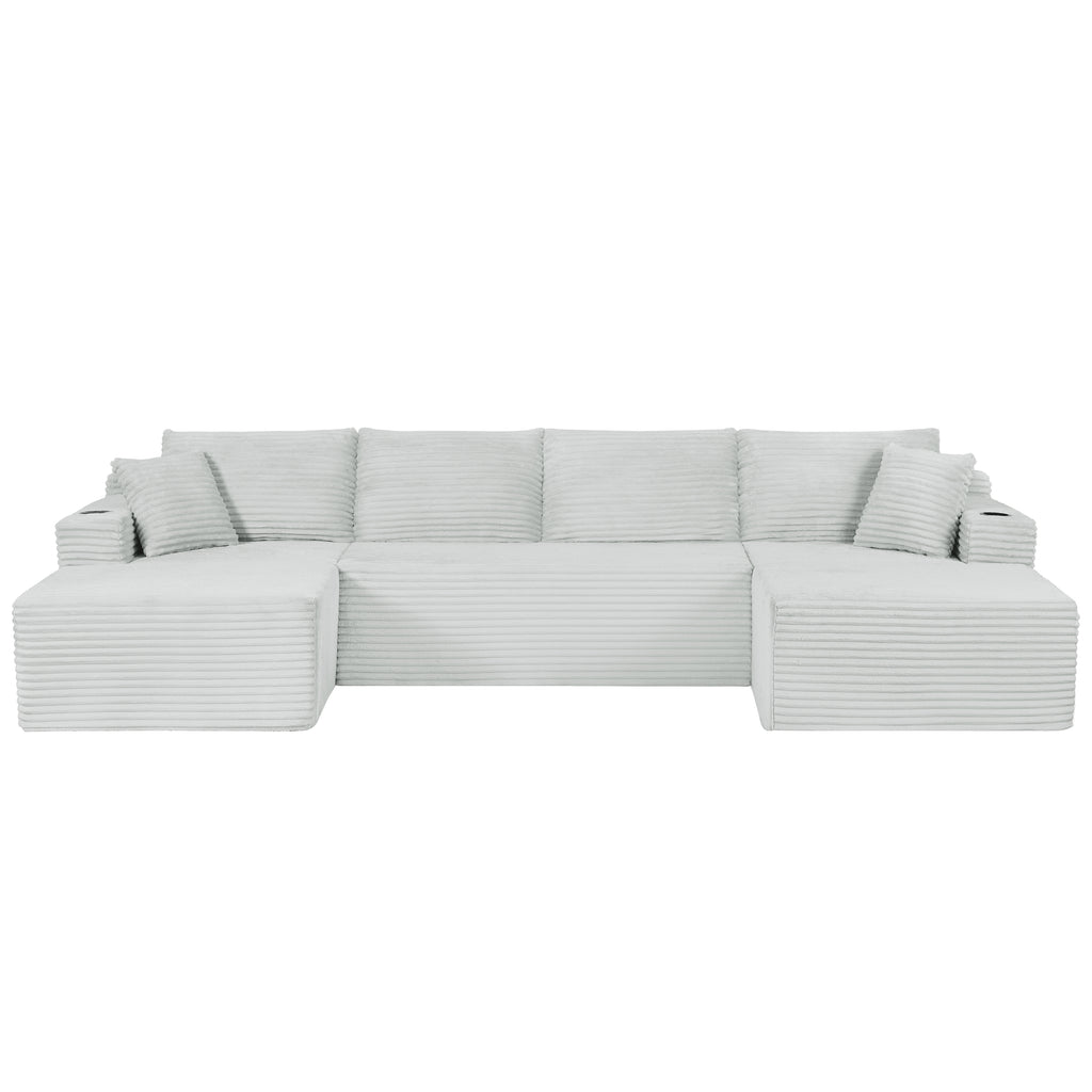 Compressible U-Shaped Sectional Sofa Set,Minimalist Style Modular Sectional Sofa, Corduroy Fabric Cloud Couch for Living Room - Grand Goldman Shop