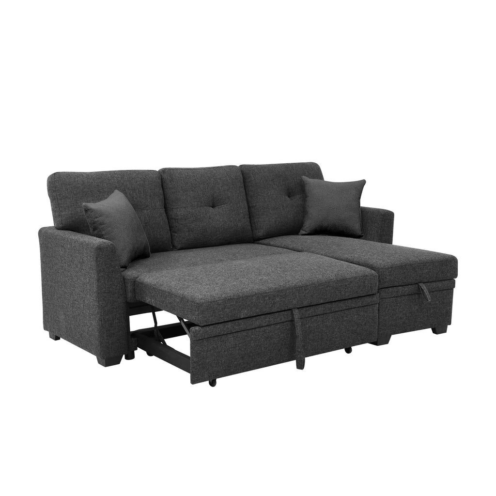 76.5' Linen Blend Upholstered Sectional with Pull-Out Bed and Chaise Storage - Grand Goldman Shop