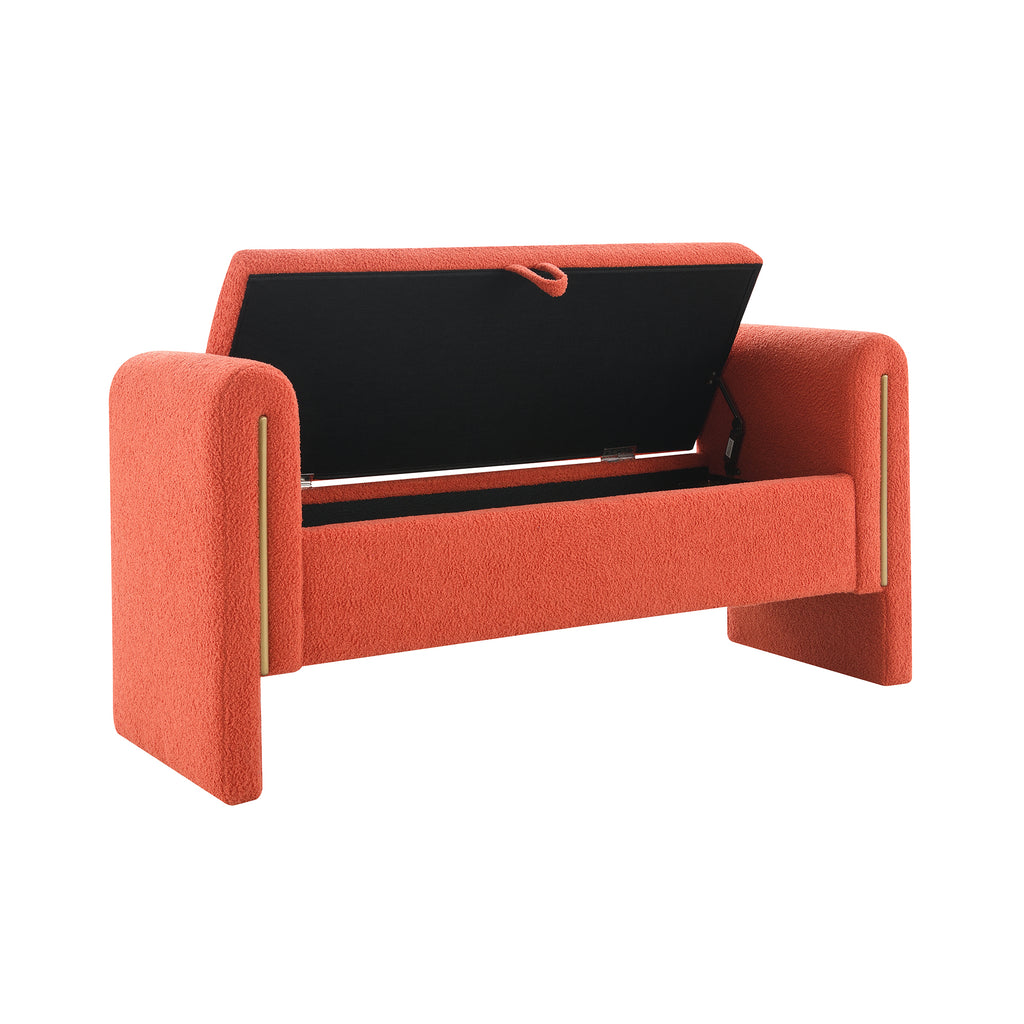 Modern Teddy Bed End Bench with Arms and Storage, Upholstered Orange Foot Rest Stool for Living Room, Bedroom, Dorm, Comfy Window Vanity Bench - Grand Goldman Shop