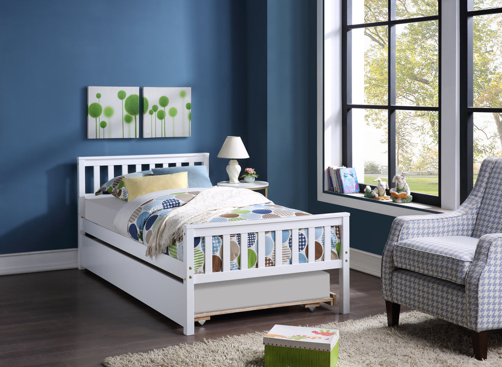 Twin Bed with Trundle, Platform Bed Frame with Headboard and Footboard, for Bedroom Small Living Space,No Box Spring Needed,White - Grand Goldman Shop