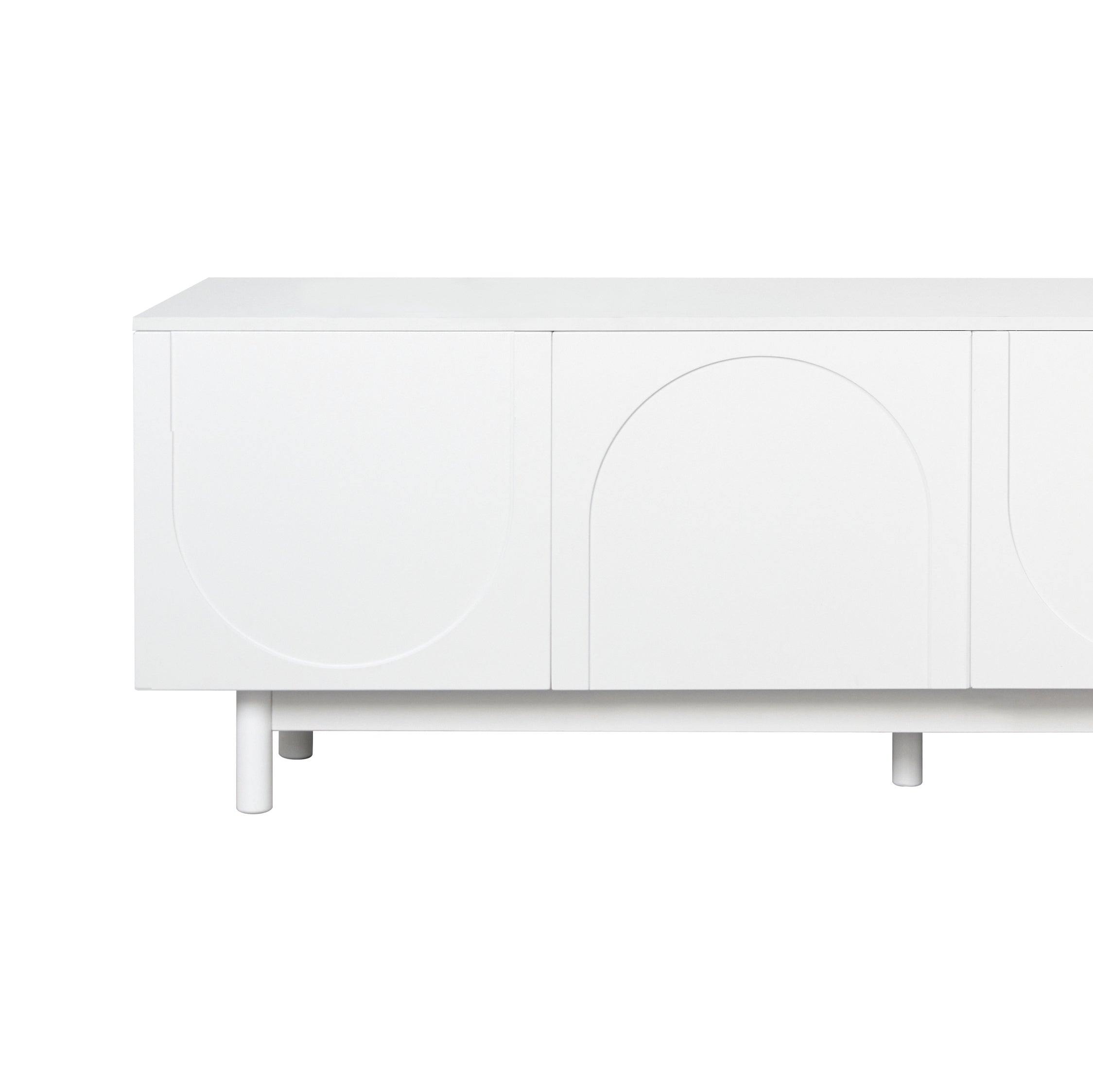ON-TREND Graceful TV Stand with Arch Cabinets for TVs Up to 78'', Minimalist Entertainment Center with Solid Wood Legs, Practical Media Console with Adjustable Shelves for Living Room, White - Grand Goldman Shop