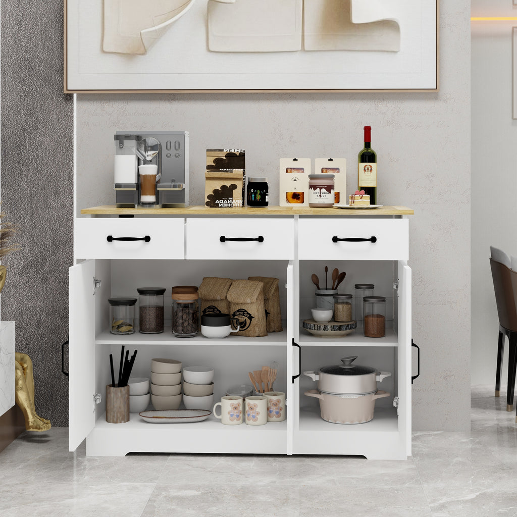 Farmhouse Buffet Cabinet Storage Sideboard with 3 Drawers and 3 Doors for Dining Living Room Kitchen Cupboard-White - Grand Goldman Shop