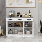 Farmhouse Buffet Cabinet Storage Sideboard with 3 Drawers and 3 Doors for Dining Living Room Kitchen Cupboard-White - Grand Goldman Shop