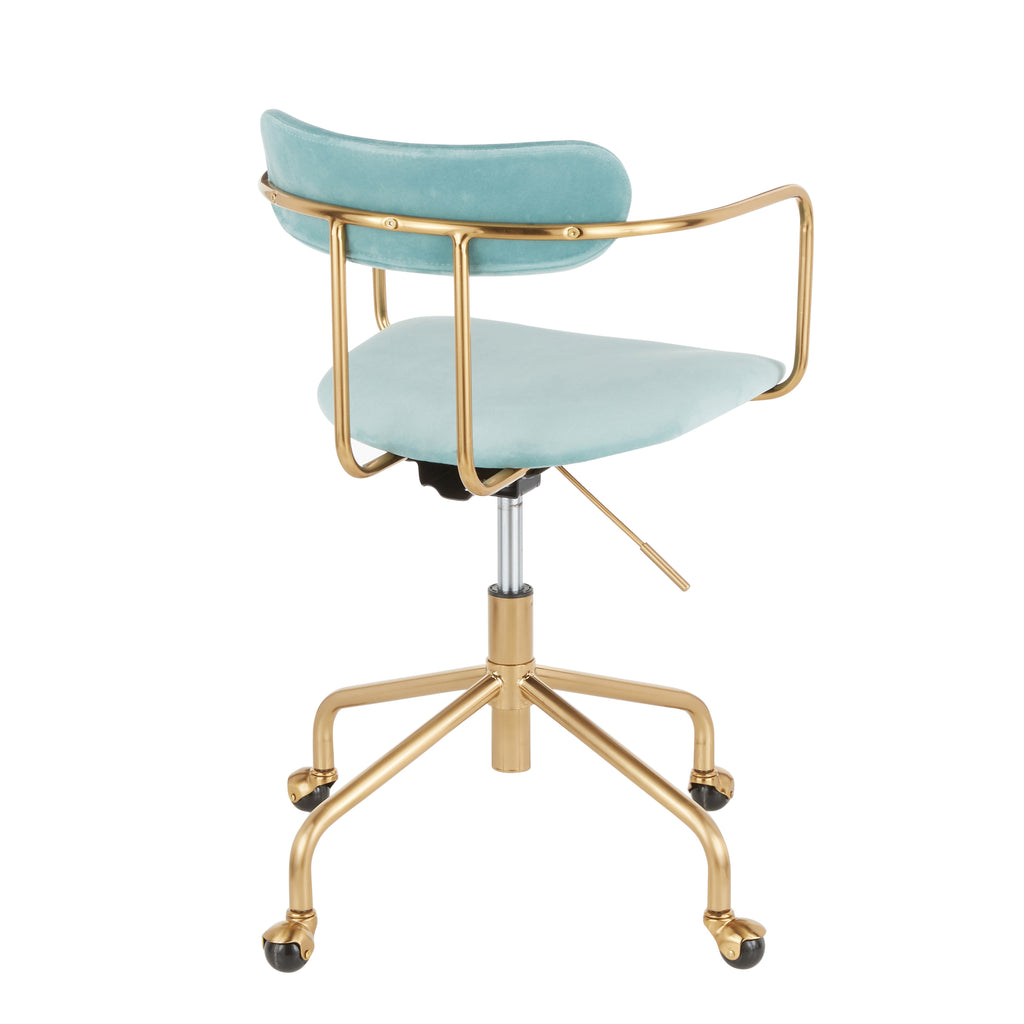 Contemporary Office Chair in Gold Metal and Light Blue Velvet - Grand Goldman