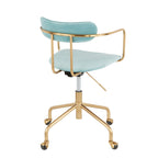 Contemporary Office Chair in Gold Metal and Light Blue Velvet - Grand Goldman
