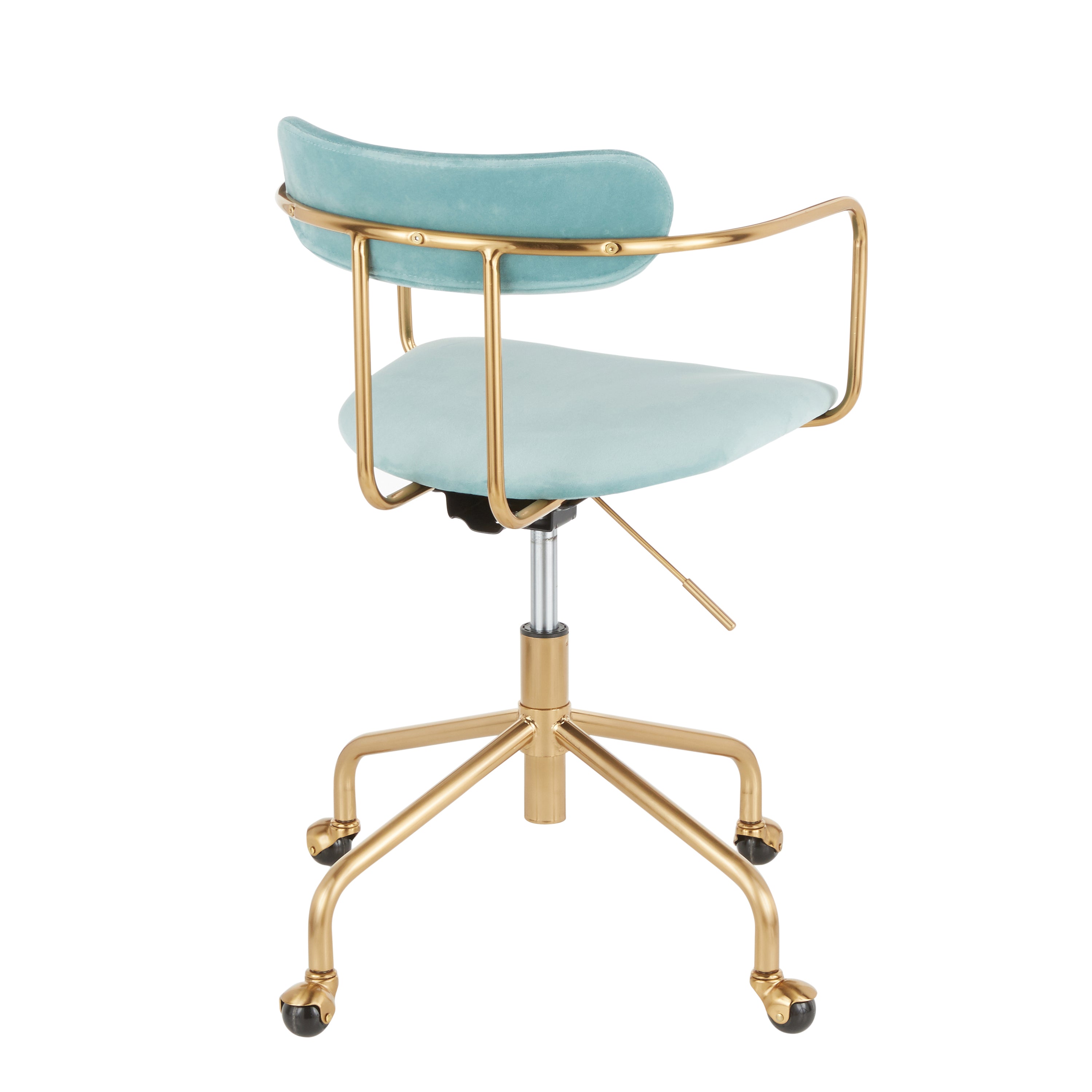 Contemporary Office Chair in Gold Metal and Light Blue Velvet - Grand Goldman