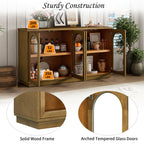TREXM 4-Door Large Storage Buffet Cabinet with Glass Doors, Arched Cabinet with Adjustable Shelves for Kitchen, Dining Room and Living Room (Old Pine) - Grand Goldman Shop