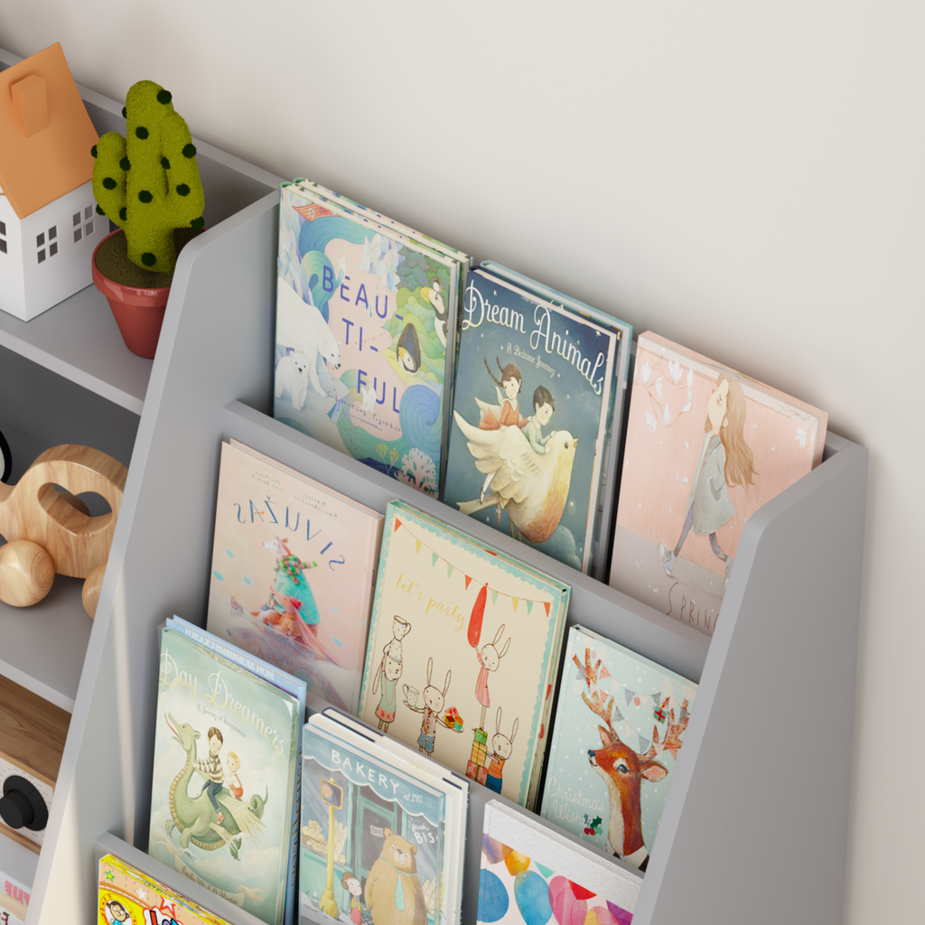 Kids Bookshelf and Toy Storage Organizer, Multifunctional 4 Tier Wooden Kids Book Shelf with  Bookcase Display Stand in Kids 