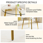 Modern minimalist style circular transparent tempered glass table, tempered glass tabletop, golden metal legs, suitable for kitchen, dining room, and living room, 42 '* 42' * 29.5 '1123r - Grand Goldman Shop