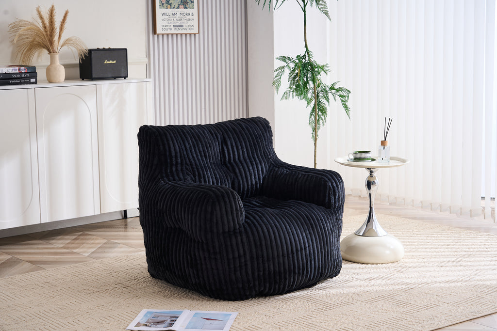 010-Soft Fluffy Corduroy Fabric Bean Bag Chair Filled With Memory Sponge,Black - Grand Goldman Shop