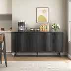 Sideboard Buffet Cabinet with Storage, Long Sideboard Storage Cabinet with 4 Doors, Wood Credenza Console Coffee Bar Cabinets with Adjustable Shelves for Living Room Kitchen Dining Room Black - Grand Goldman Shop