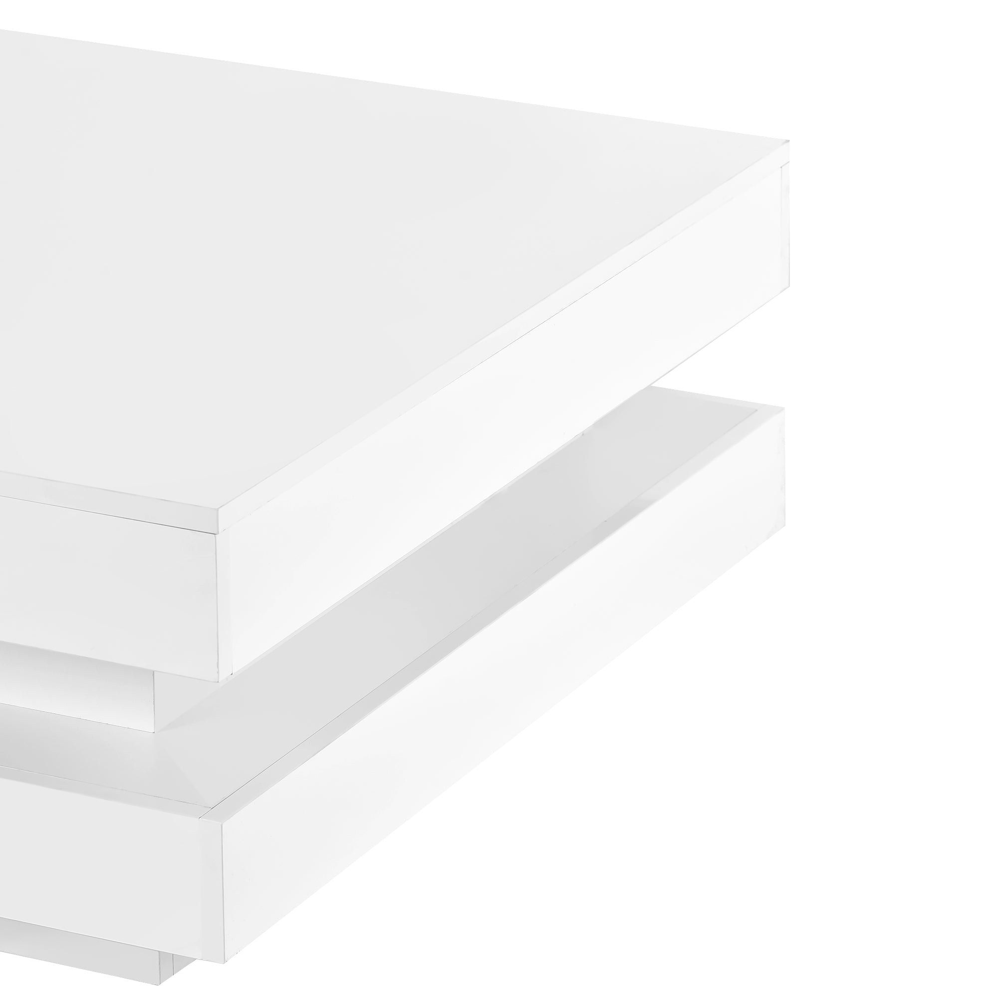 ON-TREND High Gloss Minimalist Design with LED Lights, 2-Tier Square Coffee Table, Center Table for Living Room, 31.5''x31.5''x14.2'', White - Grand Goldman Shop