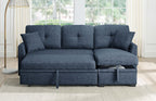 76.5' Linen Blend Upholstered Sectional with Pull-Out Bed and Chaise Storage - Grand Goldman Shop