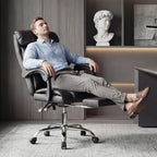 Executive Office Chair with Foot Rest, Adjustable Height High Back Reclining Gaming Chair in Black PU Leather with Metal & Wo