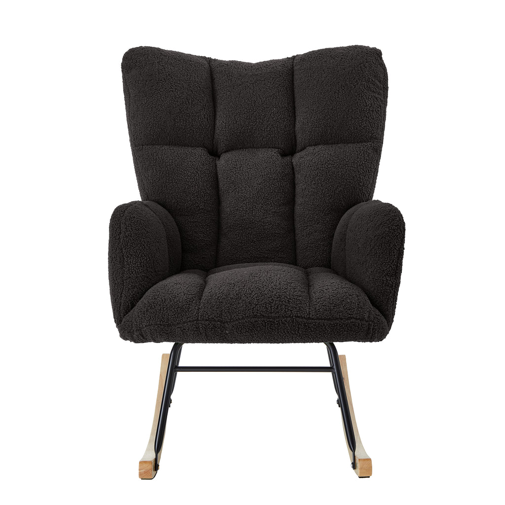 Glider Chair for Living Room Tufted Upholstered Teddy Fabric Rocking Chair with Metal Frame Accent Chair Dark Gray - Grand Goldman Shop