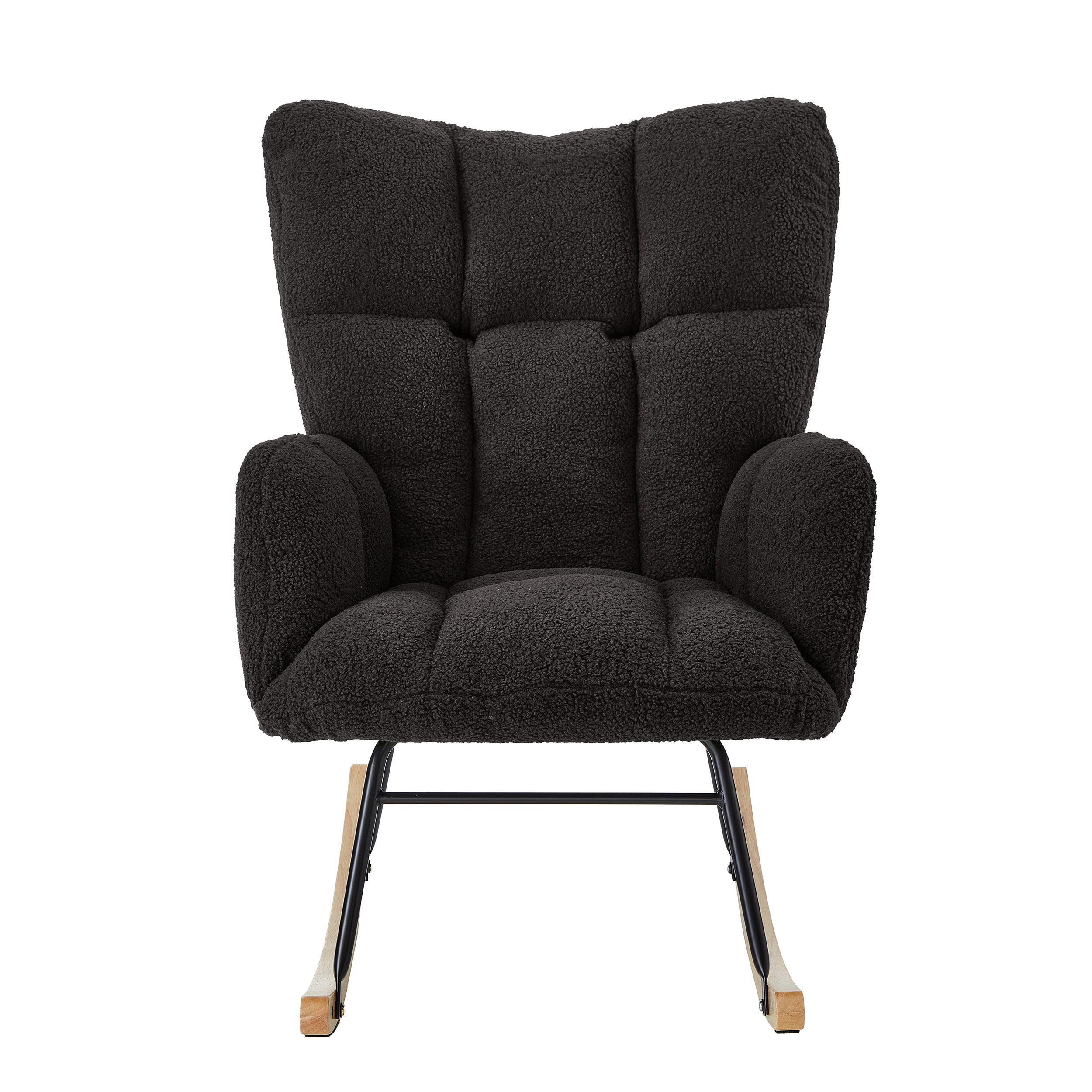Glider Chair for Living Room Tufted Upholstered Teddy Fabric Rocking Chair with Metal Frame Accent Chair Dark Gray - Grand Goldman Shop