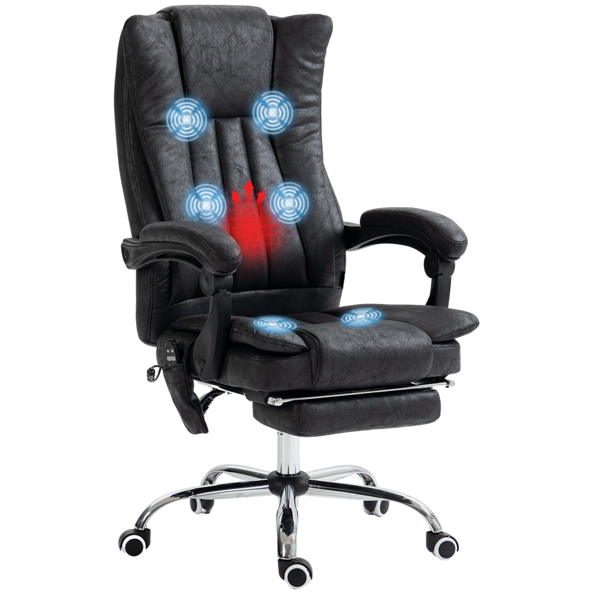 Vinsetto Microfiber Office Chair, High Back Computer Chair with 6 Point Massage, Heat, Adjustable Height and Retractable Foot