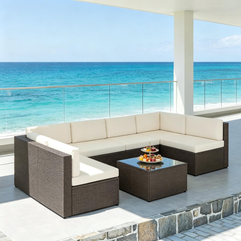 Outdoor Furniture Conversation Sets,7 Piece BeachFurniture Set,Sectional Rattan Furniture Set