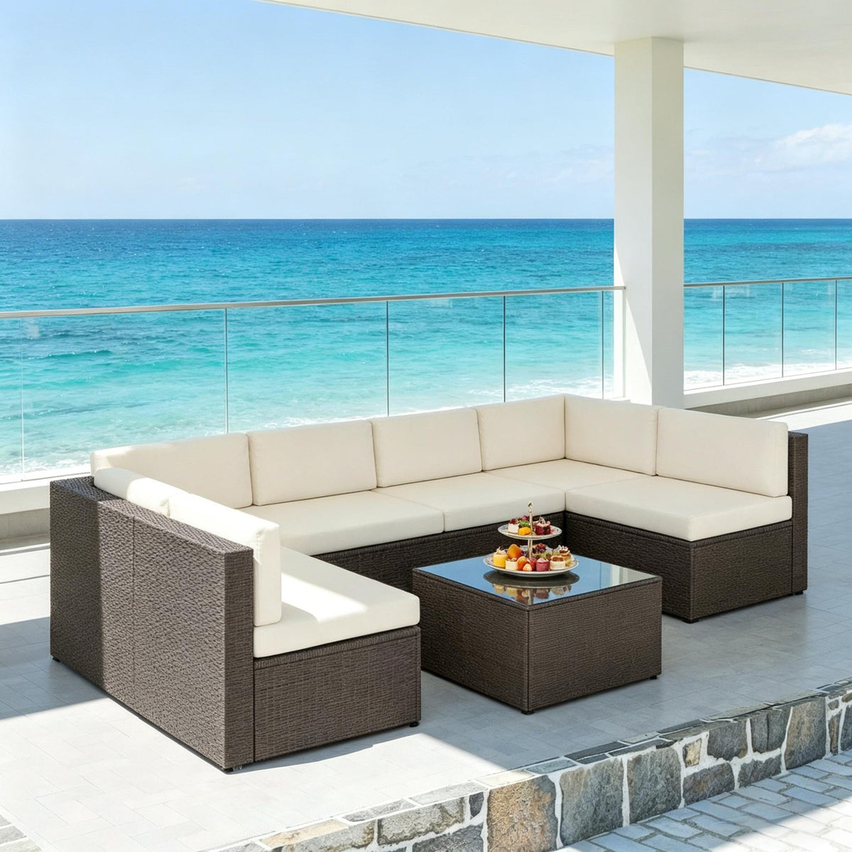 Outdoor Furniture Conversation Sets,7 Piece BeachFurniture Set,Sectional Rattan Furniture Set