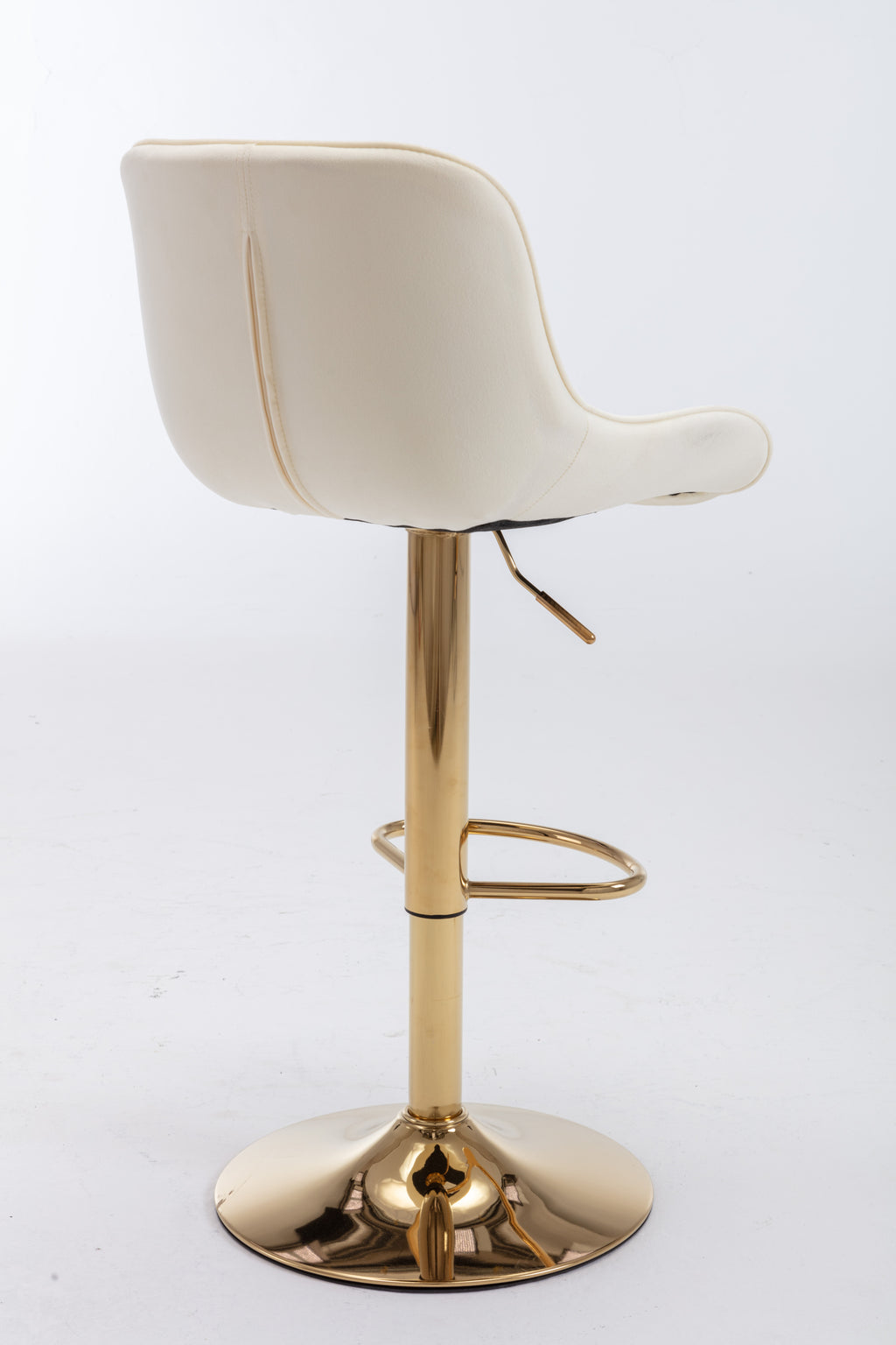 Chrome Footrest and Base Swivel Height Adjustable Mechanical Lifting Velvet + Golden Leg Simple Bar Stool,Set of 2,Ivory - Grand Goldman Shop