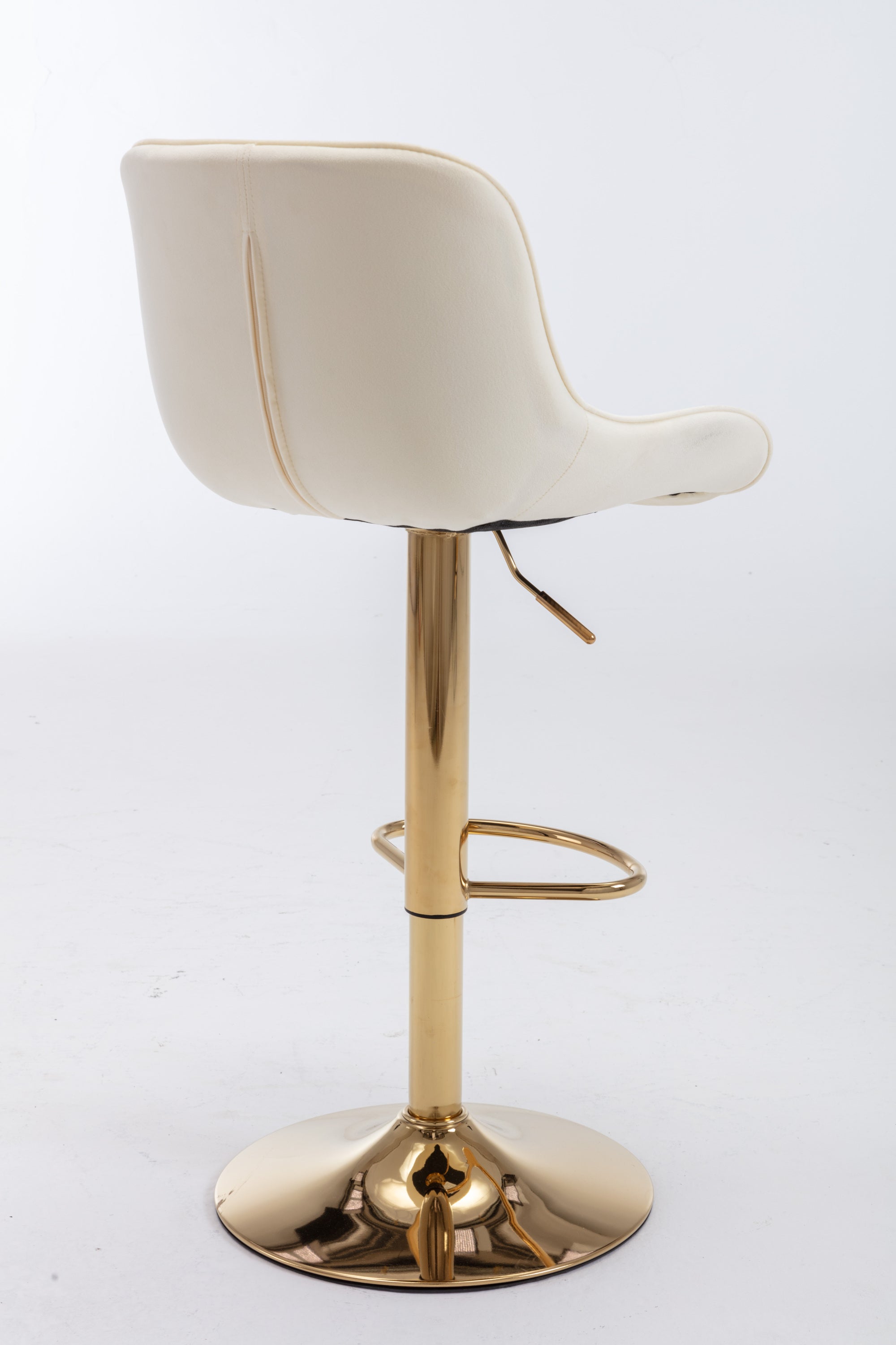 Chrome Footrest and Base Swivel Height Adjustable Mechanical Lifting Velvet + Golden Leg Simple Bar Stool,Set of 2,Ivory - Grand Goldman Shop