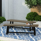 Cloud Outdoor Bench with Acacia Wood Frame and Slat Panel Design, Set of 2,Sandblast Grey and Black - Grand Goldman Shop