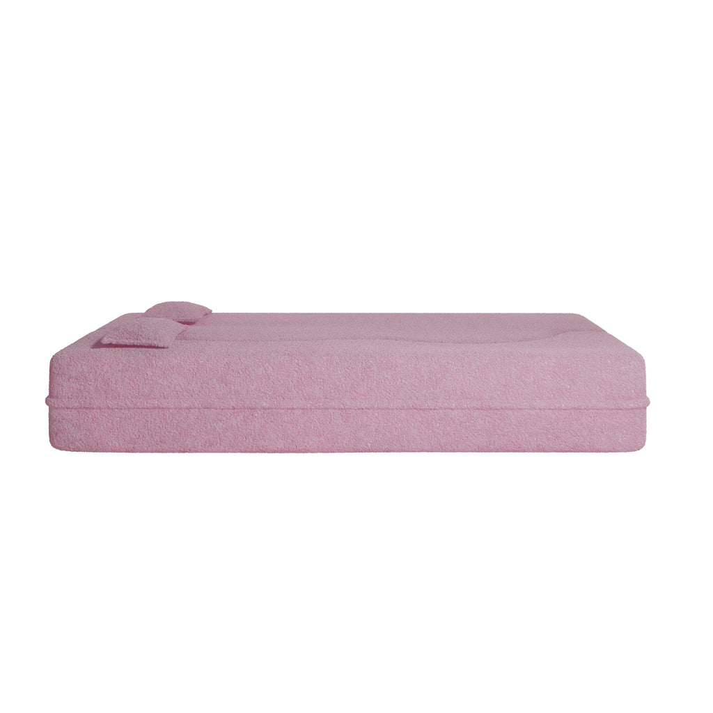 Modern Floor Sofa with 2 Pillows,Convertible Teddy Fabric Foam Filled Sleeper Sofa Bed,15 ' Full Size Folding Mattress for Living Room,Guest Bed,Playroom,No Assembly Required,Pink - Grand Goldman Shop